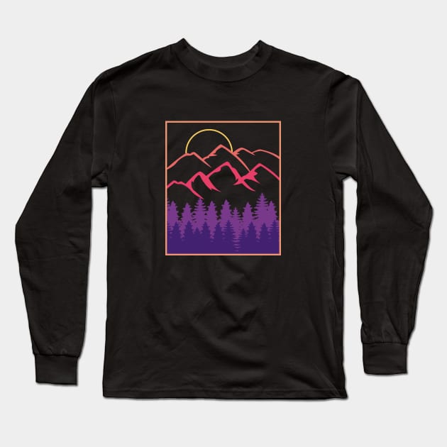 MOUNTAINS HIKING MINIMALIST LANDSCAPE SUNSET Long Sleeve T-Shirt by JWOLF